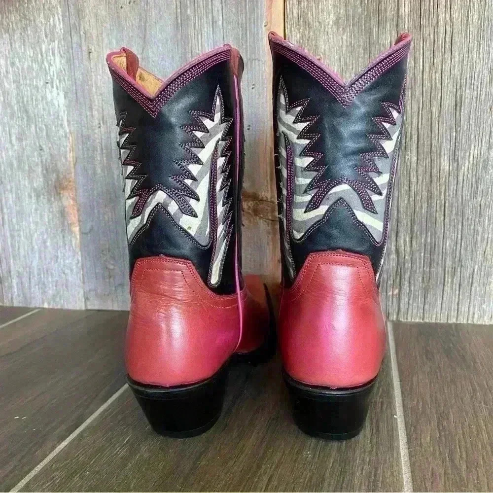 JOHNNY RINGO Red & Black Leather Animal Print Women’s Western Boots Size… - Picture 5 of 12